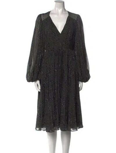 Pre-owned Fame & Partners Floral Print Midi Length Dress In Green