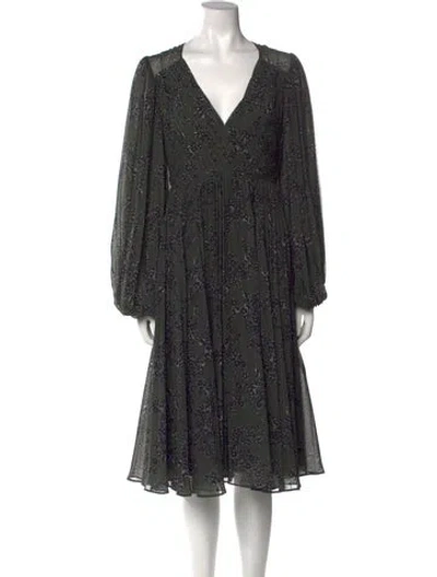 Pre-owned Fame & Partners Floral Print Midi Length Dress In Green