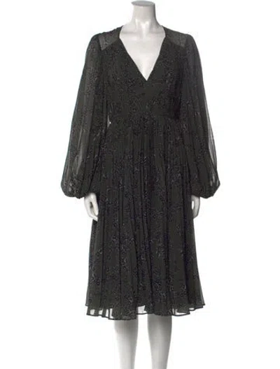 Pre-owned Fame & Partners Floral Print Midi Length Dress In Green