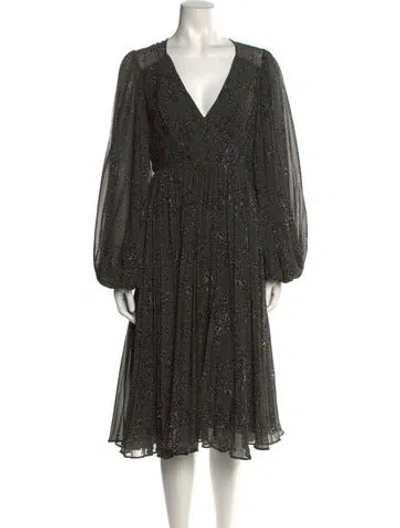 Pre-owned Fame & Partners Floral Print Midi Length Dress In Green