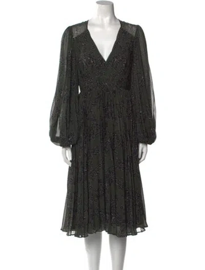 Pre-owned Fame & Partners Floral Print Midi Length Dress In Green