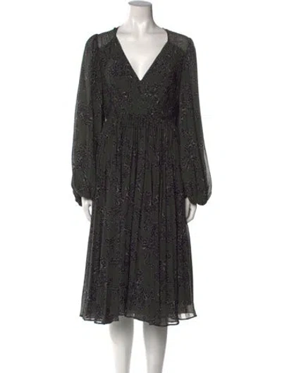 Pre-owned Fame & Partners Floral Print Midi Length Dress In Green