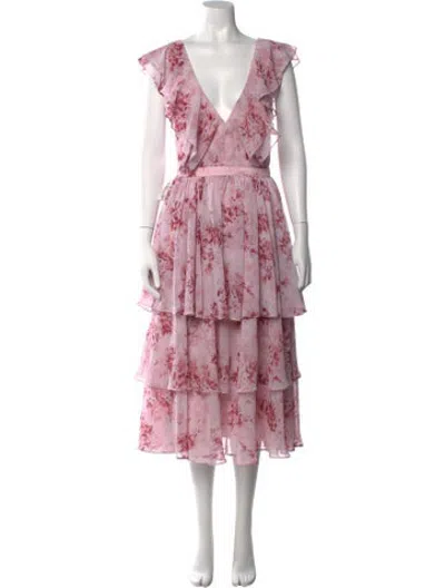 Pre-owned Fame & Partners Floral Print Midi Length Dress In Pink