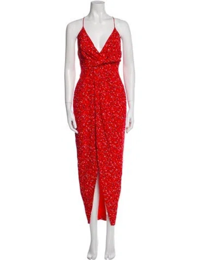 Pre-owned Fame & Partners Floral Print Midi Length Dress In Red