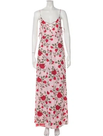 Pre-owned Fame & Partners Floral Print V-neck Jumpsuit In Pink