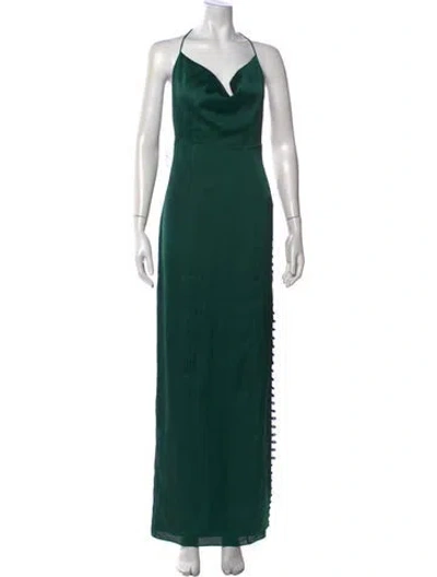 Pre-owned Fame & Partners Halterneck Long Dress In Green