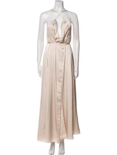 Pre-owned Fame & Partners Halterneck Long Dress In Neutral