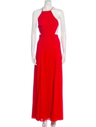 Pre-owned Fame & Partners Halterneck Long Dress In Red