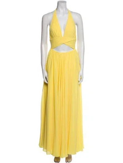 Pre-owned Fame & Partners Halterneck Long Dress In Yellow