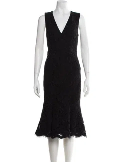 Pre-owned Fame & Partners Lace Midi Length Dress In Black