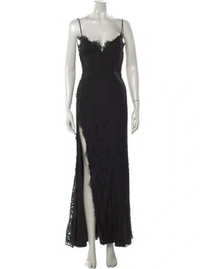 Pre-owned Fame & Partners Lace Pattern Long Dress In Black