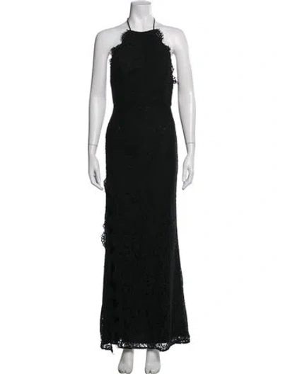 Pre-owned Fame & Partners Lace Pattern Long Dress In Black