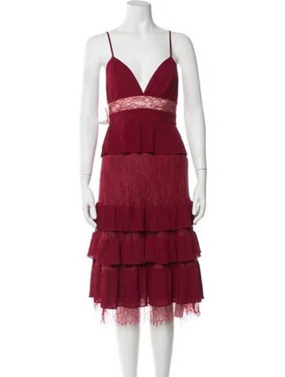 Pre-owned Fame & Partners Lace Pattern Midi Length Dress W/ Tags In Red