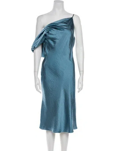 Pre-owned Fame & Partners One-shoulder Midi Length Dress In Blue