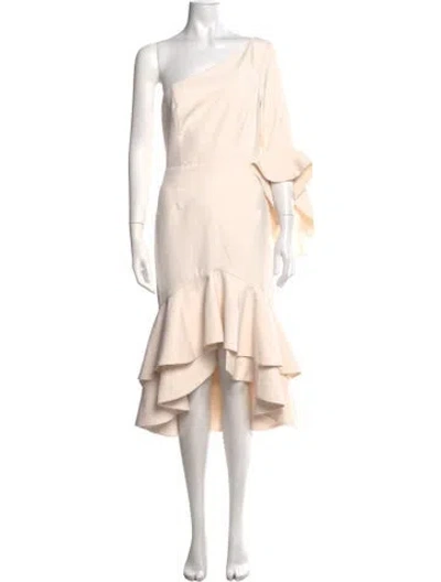 Pre-owned Fame & Partners One-shoulder Midi Length Dress In Neutrals