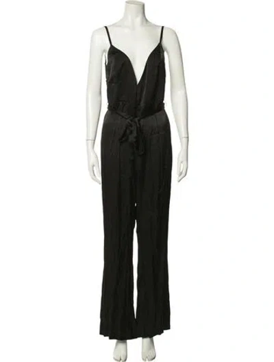 Pre-owned Fame & Partners Plunge Neckline Jumpsuit In Black