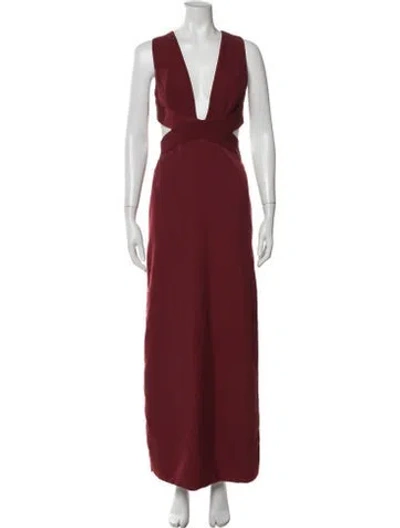 Pre-owned Fame And Partners Plunge Neckline Long Dress In Burgundy