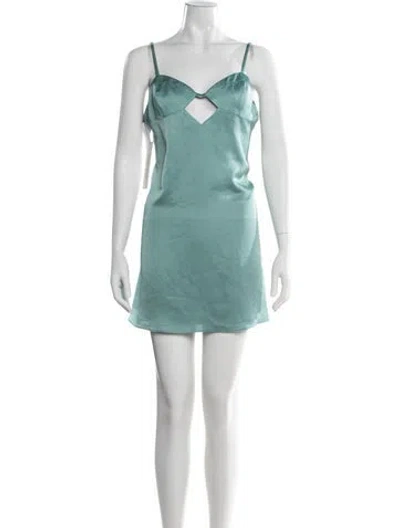 Pre-owned Fame & Partners Plunge Neckline Mini Dress In Green