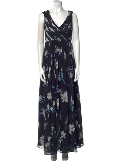 Pre-owned Fame & Partners Printed Long Dress In Black