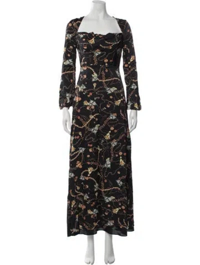 Pre-owned Fame & Partners Printed Long Dress In Black
