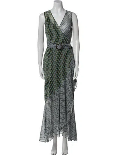 Pre-owned Fame & Partners Printed Long Dress In Blue