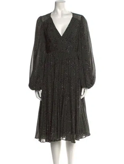 Pre-owned Fame & Partners Printed Midi Length Dress In Green