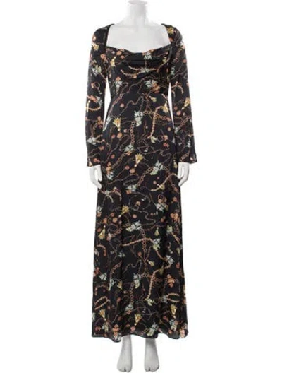 Pre-owned Fame & Partners Satin Long Dress In Black