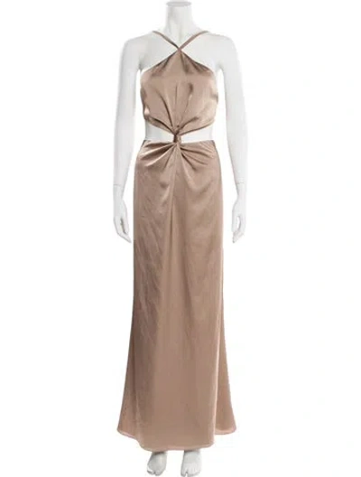 Pre-owned Fame & Partners Satin Long Dress In Neutrals