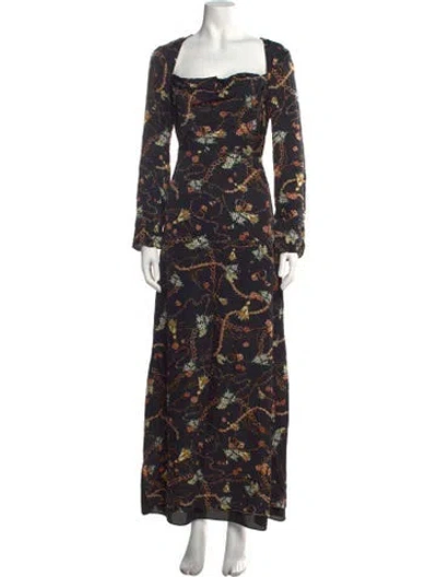 Pre-owned Fame & Partners Silk Long Dress In Black