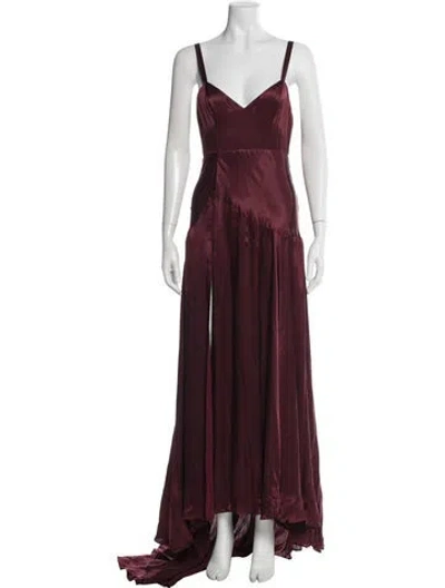 Pre-owned Fame & Partners Silk Long Dress In Burgundy