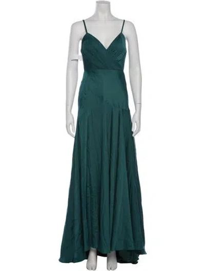 Pre-owned Fame & Partners Square Neckline Long Dress In Green