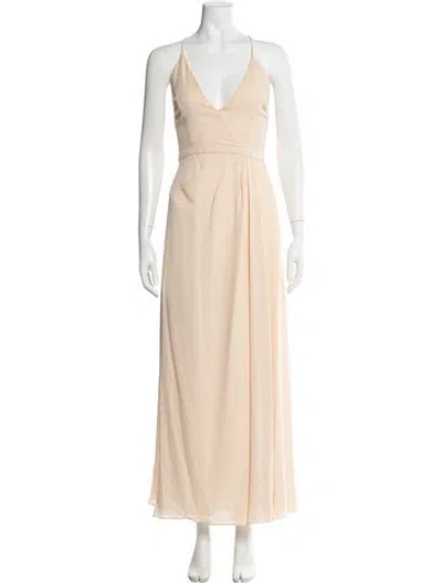 Pre-owned Fame & Partners Square Neckline Long Dress In Neutral