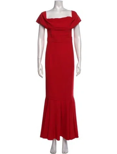 Pre-owned Fame & Partners Square Neckline Long Dress In Red
