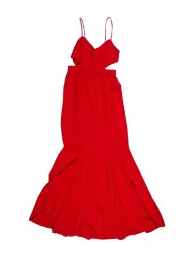 Pre-owned Fame & Partners Square Neckline Long Dress In Red
