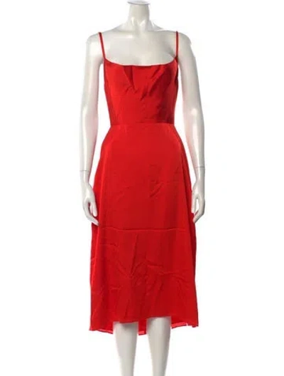 Pre-owned Fame & Partners Square Neckline Midi Length Dress In Red