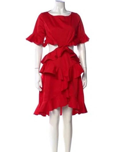 Pre-owned Fame & Partners Square Neckline Midi Length Dress In Red