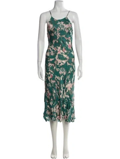 Pre-owned Fame & Partners Tie-dye Print Midi Length Dress In Green