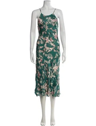 Pre-owned Fame & Partners Tie-dye Print Midi Length Dress In Green