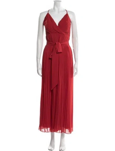 Pre-owned Fame & Partners V-neck Jumpsuit In Red