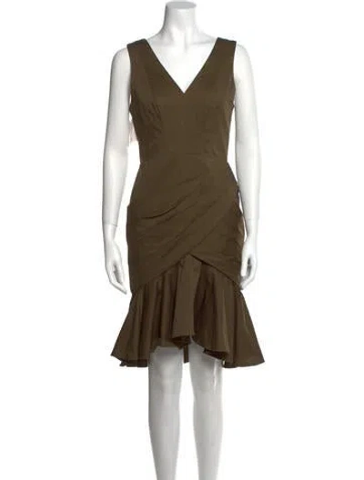 Pre-owned Fame & Partners V-neck Knee-length Dress In Green