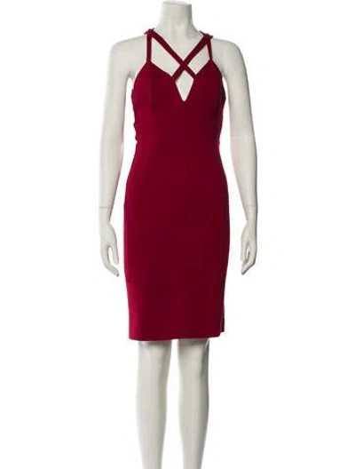 Pre-owned Fame & Partners V-neck Knee-length Dress In Red