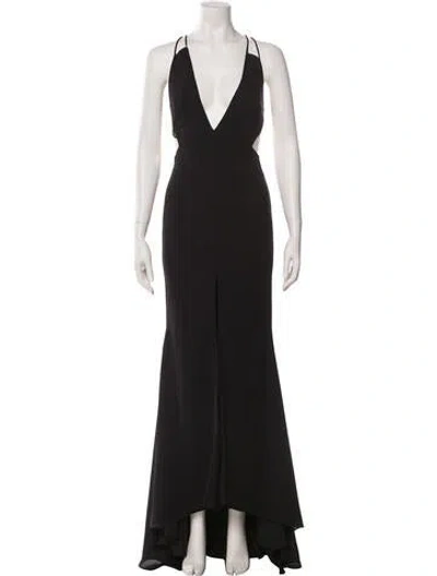 Pre-owned Fame & Partners V-neck Long Dress In Black