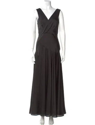Pre-owned Fame & Partners V-neck Long Dress In Black