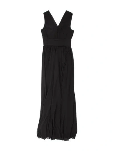 Pre-owned Fame & Partners V-neck Long Dress In Black