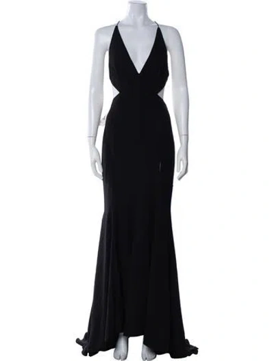 Pre-owned Fame & Partners V-neck Long Dress In Black