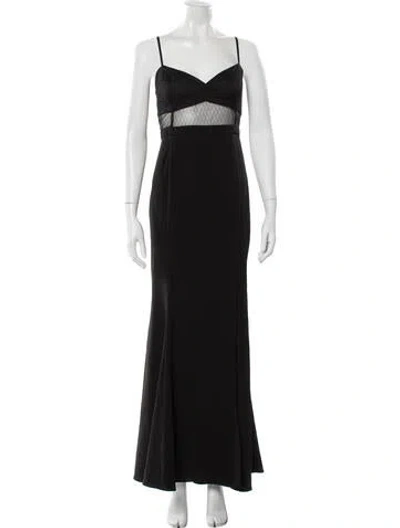 Pre-owned Fame & Partners V-neck Long Dress In Black