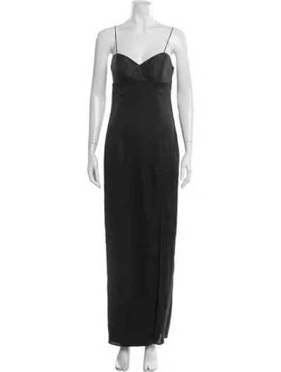 Pre-owned Fame & Partners V-neck Long Dress In Black