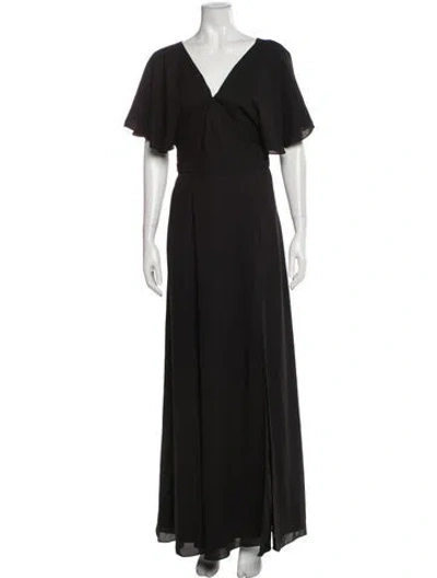 Pre-owned Fame & Partners V-neck Long Dress In Black