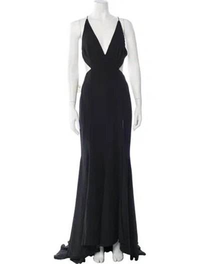Pre-owned Fame & Partners V-neck Long Dress In Black