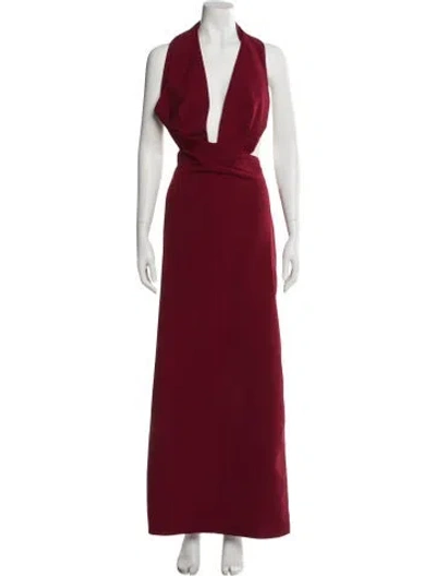 Pre-owned Fame & Partners V-neck Long Dress In Burgundy